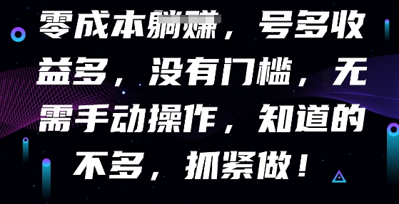 零成本全自动，号多收益多，没有门槛，无需手动-鸿盛达人
