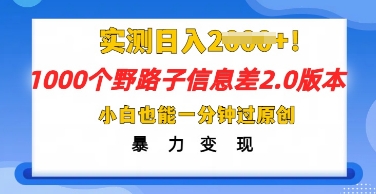 2025抖音1000个野路子信息差最新玩法，一分钟过原创，暴力变现月入几k-鸿盛达人