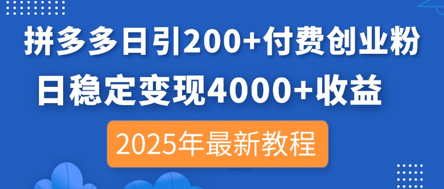 （14217期）拼多多日引200+付费创业粉，日稳定变现4000+收益，2025年最新教程-鸿盛达人