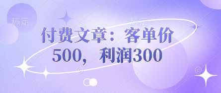 付费文章：客单价500，利润300-鸿盛达人