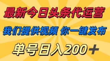 最新今日头条代运营，我们提供视频，你一键发布，单号日入200+【揭秘】-鸿盛达人