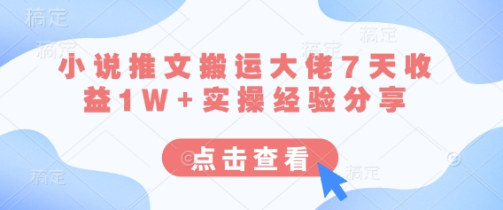 小说推文搬运大佬7天收益1W+实操经验分享-鸿盛达人