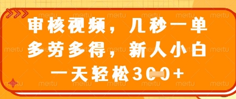 最新审核视频，几秒一单，多劳多得，新人小白一天轻松3张【揭秘】-鸿盛达人