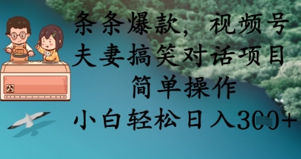 条条爆款，视频号夫妻搞笑对话项目，简单操作，小白轻松日入3张+-鸿盛达人