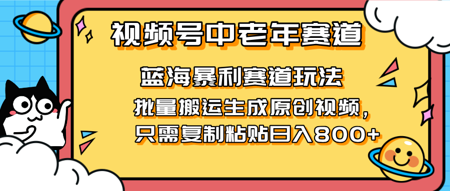 （14314期）2025视频号中老年短视频蓝海暴利风口！复制粘贴搬运视频单日赚800+，无…-鸿盛达人