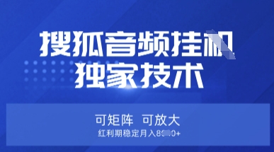 【搜狐音频挂G】独家技术，可矩阵可放大，红利期稳定月入8k【揭秘】-鸿盛达人